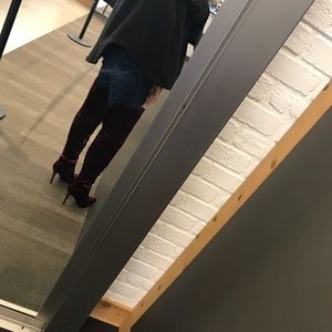Anne Michelle Burgundy velvet over the knee boots